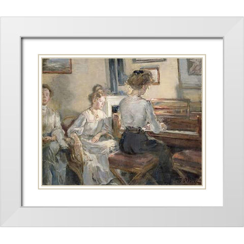 Evening Music White Modern Wood Framed Art Print with Double Matting by Hermann Von Uhde, Fritz Karl