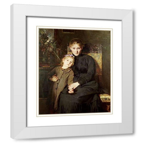 A Mother and Daughter In An Interior White Modern Wood Framed Art Print with Double Matting by Wegmann, Bertha