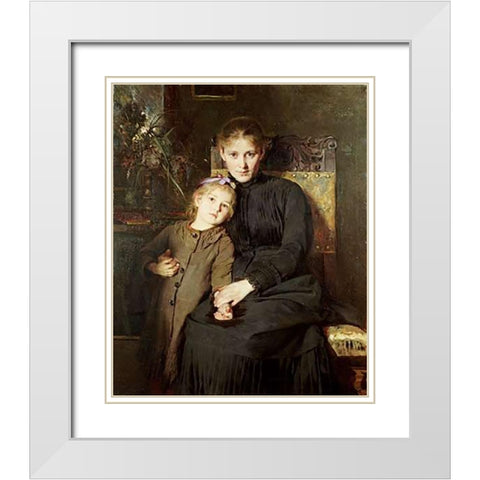 A Mother and Daughter In An Interior White Modern Wood Framed Art Print with Double Matting by Wegmann, Bertha