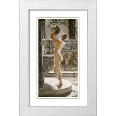 The Bath White Modern Wood Framed Art Print with Double Matting by Weguelin, John Richard