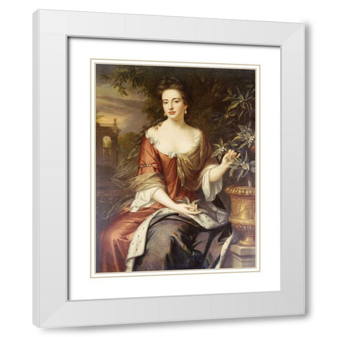 Portrait of Queen Mary II White Modern Wood Framed Art Print with Double Matting by Wissing, William