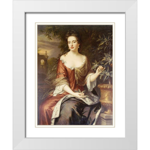 Portrait of Queen Mary II White Modern Wood Framed Art Print with Double Matting by Wissing, William