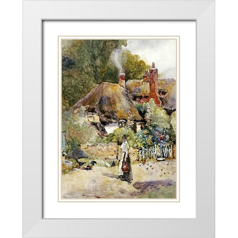 Old Cottage at Sutton Courtney, Berkshire White Modern Wood Framed Art Print with Double Matting by Woodlock, David