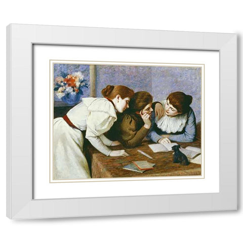 La Lecture White Modern Wood Framed Art Print with Double Matting by Zandomeneghi, Federico