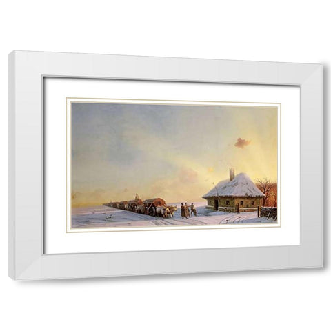 Ukranian Oxcart Drivers In Winter White Modern Wood Framed Art Print with Double Matting by Aivasowsky, Ivan Konstantinovich