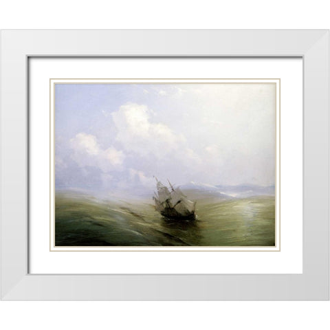 A Sailing Boat In a Heavy Swell White Modern Wood Framed Art Print with Double Matting by Aivasowsky, Ivan Konstantinovich