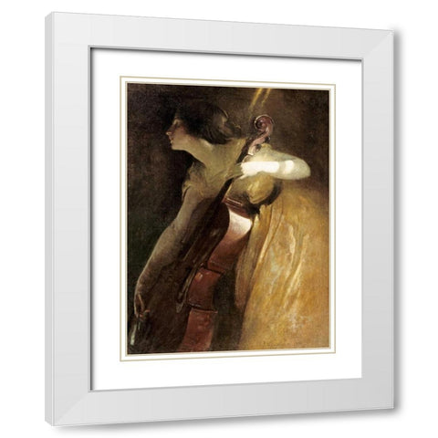 A Ray of Sunlight - The Cellist White Modern Wood Framed Art Print with Double Matting by Alexander, John White