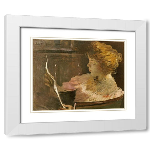 Jesse Steele Reading White Modern Wood Framed Art Print with Double Matting by Alexander, John White