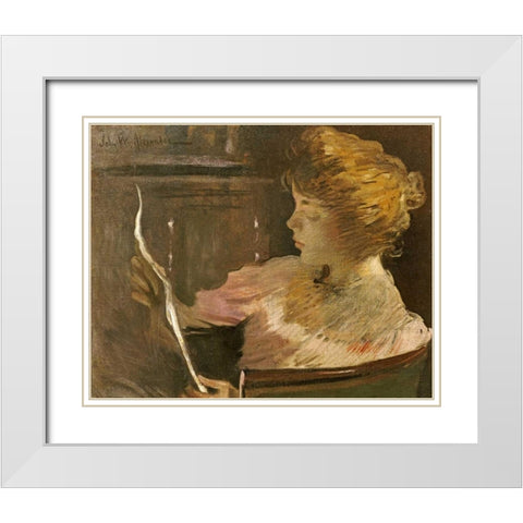 Jesse Steele Reading White Modern Wood Framed Art Print with Double Matting by Alexander, John White