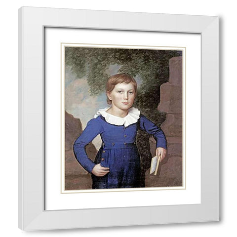 Portrait of a Boy White Modern Wood Framed Art Print with Double Matting by American School