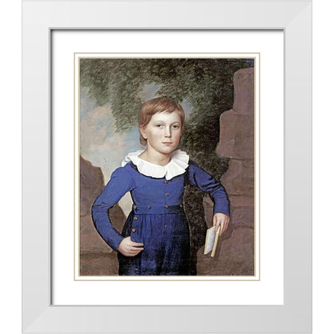 Portrait of a Boy White Modern Wood Framed Art Print with Double Matting by American School