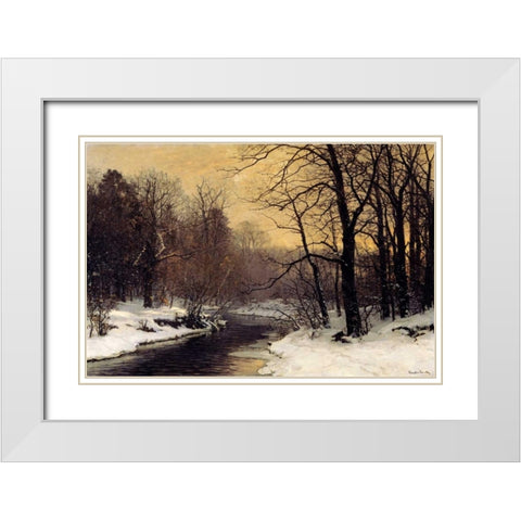 A Winter River Landscape White Modern Wood Framed Art Print with Double Matting by Anderson-Lundby, Anders