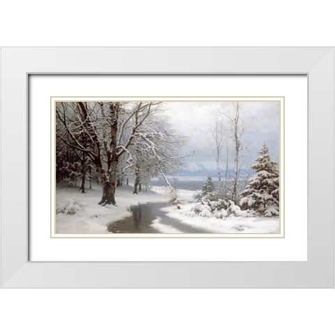 A Wooded Winter Landscape White Modern Wood Framed Art Print with Double Matting by Anderson-Lundby, Anders