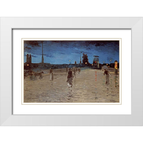 Le Pont De Pierre, Rouen White Modern Wood Framed Art Print with Double Matting by Angrand, Charles