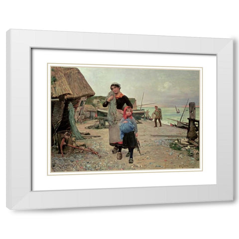 Fisherfolk Returning With Their Nets White Modern Wood Framed Art Print with Double Matting by Bacon, Henry