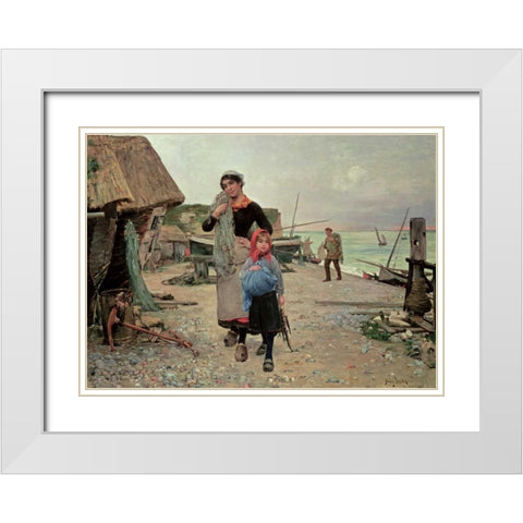 Fisherfolk Returning With Their Nets White Modern Wood Framed Art Print with Double Matting by Bacon, Henry