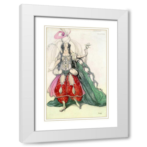 Costume Design For Scheherazade White Modern Wood Framed Art Print with Double Matting by Bakst, Leon