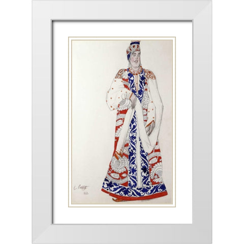 Costume Design For The Production Moskwa White Modern Wood Framed Art Print with Double Matting by Bakst, Leon