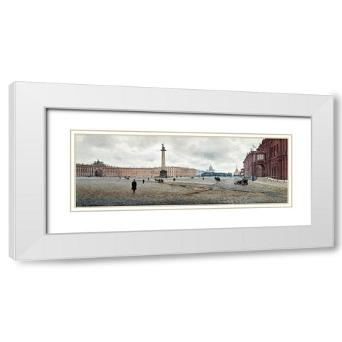 The Hermitage Palace and Palace Square White Modern Wood Framed Art Print with Double Matting by Balunin, Mikhail Abramovich