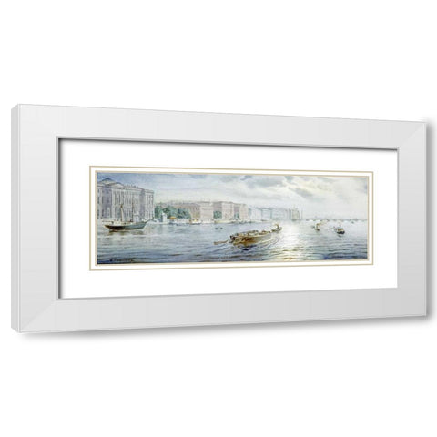 The Winter Palace From The River Neva, St. Petersburg White Modern Wood Framed Art Print with Double Matting by Balunin, Mikhail Abramovich
