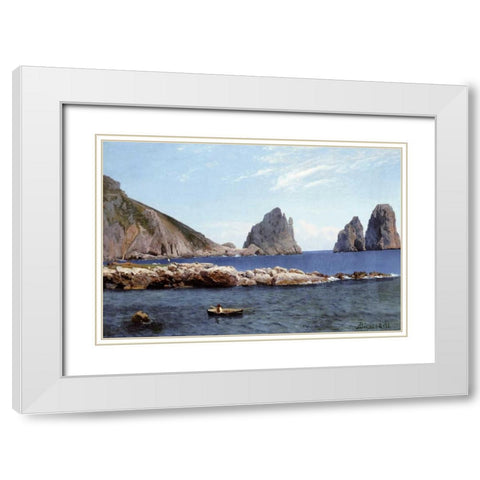 Rowing Off The Rocks White Modern Wood Framed Art Print with Double Matting by Bierstadt, Albert