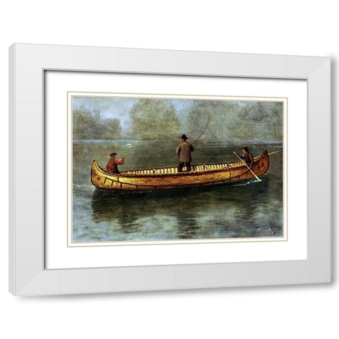 Fishing From a Canoe White Modern Wood Framed Art Print with Double Matting by Bierstadt, Albert