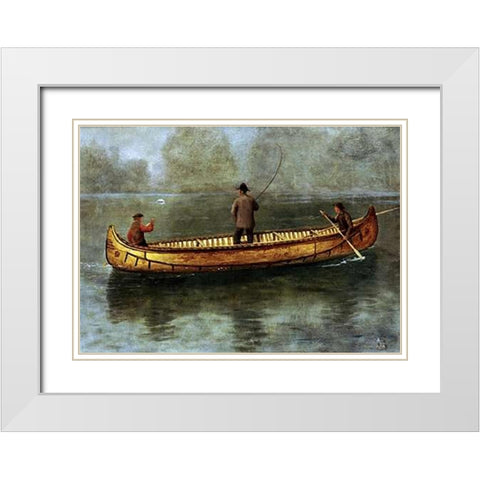 Fishing From a Canoe White Modern Wood Framed Art Print with Double Matting by Bierstadt, Albert