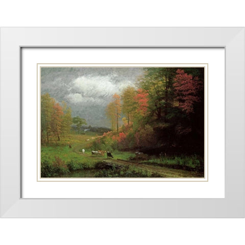 Rainy Day In Autumn, Massachusetts White Modern Wood Framed Art Print with Double Matting by Bierstadt, Albert