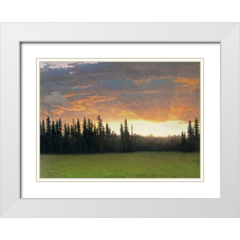 California Sunset White Modern Wood Framed Art Print with Double Matting by Bierstadt, Albert