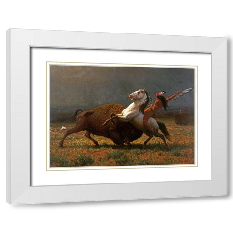 The Last of The Buffalo White Modern Wood Framed Art Print with Double Matting by Bierstadt, Albert