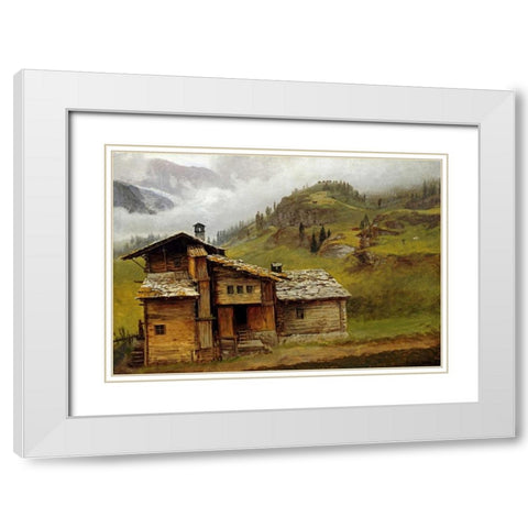 Mountain House White Modern Wood Framed Art Print with Double Matting by Bierstadt, Albert