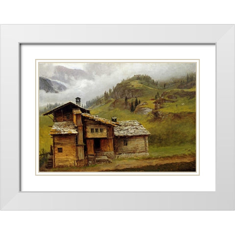 Mountain House White Modern Wood Framed Art Print with Double Matting by Bierstadt, Albert