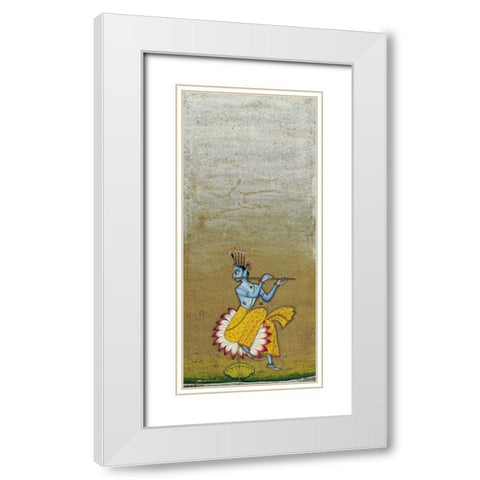 Krishna Fluting White Modern Wood Framed Art Print with Double Matting by Bikaner, Ustad Murad