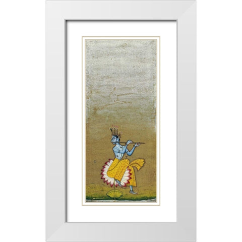 Krishna Fluting White Modern Wood Framed Art Print with Double Matting by Bikaner, Ustad Murad