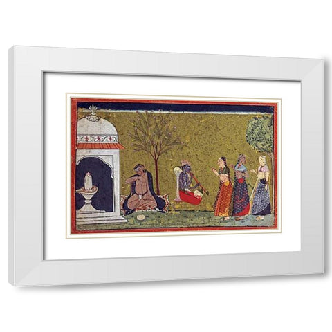 Illustration From a Madhavanala Kamakandala Series White Modern Wood Framed Art Print with Double Matting by Bilaspur