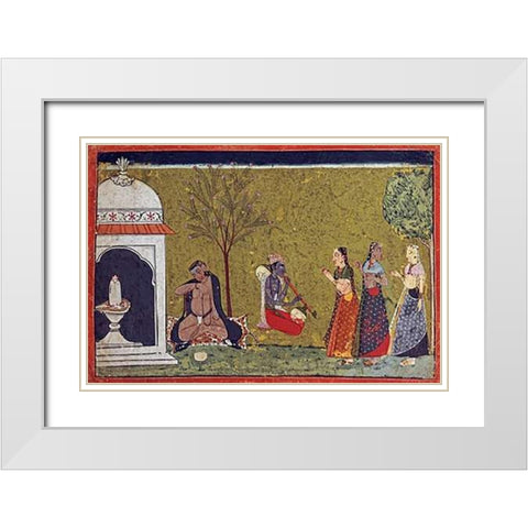 Illustration From a Madhavanala Kamakandala Series White Modern Wood Framed Art Print with Double Matting by Bilaspur