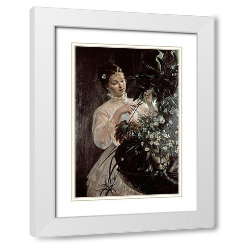 Arranging Flowers White Modern Wood Framed Art Print with Double Matting by Garin, E
