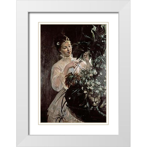 Arranging Flowers White Modern Wood Framed Art Print with Double Matting by Garin, E
