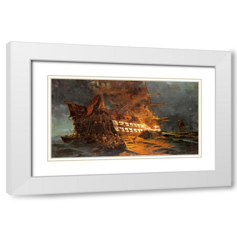 The Loss of The Ajax Off Cape Janissary White Modern Wood Framed Art Print with Double Matting by Bolanachi, Konstantinos