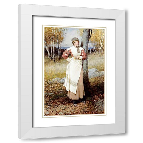 A Rose In New England White Modern Wood Framed Art Print with Double Matting by Boughton, George Henry