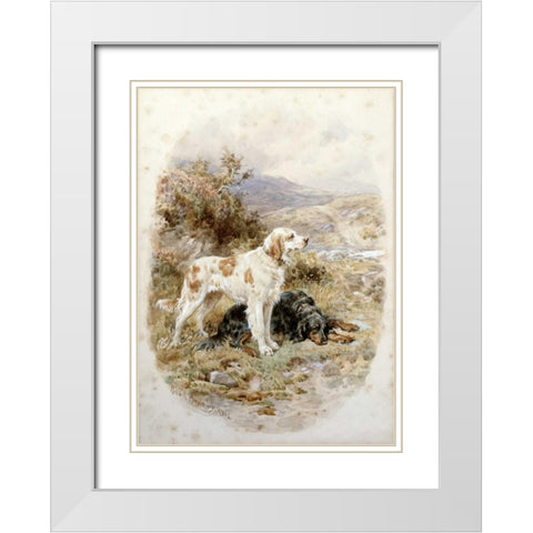 An English and a Gordon Setter White Modern Wood Framed Art Print with Double Matting by Bradley, Basil