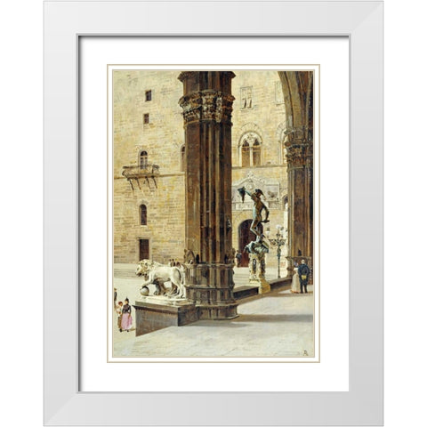 La Loggia Dei Lanzi, Florence White Modern Wood Framed Art Print with Double Matting by Brandeis, Antonietta