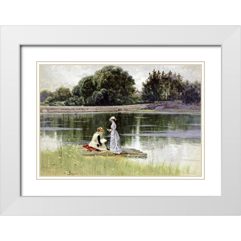 A Pleasant Afternoon White Modern Wood Framed Art Print with Double Matting by Bricher, Alfred Thompson