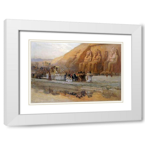 Temple DAbou Simbel, La Fete Du Pharoan White Modern Wood Framed Art Print with Double Matting by Bridgman, Frederick Arthur