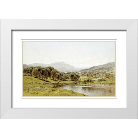 Monument Mountain From The Berkshire Meadows White Modern Wood Framed Art Print with Double Matting by Bristol, John Bunyan