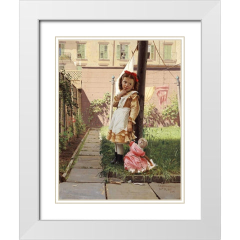 Young Girl In a New York Garden White Modern Wood Framed Art Print with Double Matting by Brown, John George