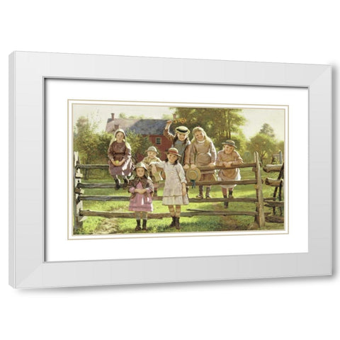 Watching The Train White Modern Wood Framed Art Print with Double Matting by Brown, John George