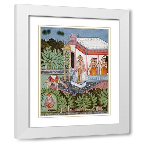 The Elopement of Dhola and Maru White Modern Wood Framed Art Print with Double Matting by Bundi