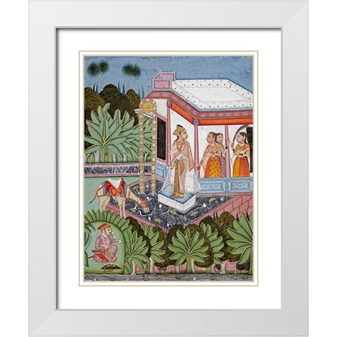 The Elopement of Dhola and Maru White Modern Wood Framed Art Print with Double Matting by Bundi
