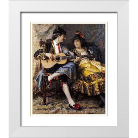 A Spanish Singer and His Lady White Modern Wood Framed Art Print with Double Matting by Burrington, Arthur Alfred